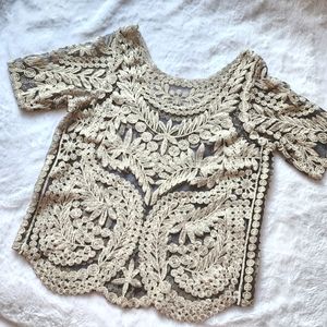 Beautiful Glitter Embroidered floral pattern see-through mesh top skirt S-M